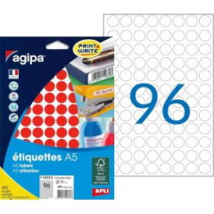 Etikety kruhov 15mm Agipa A5 erven 