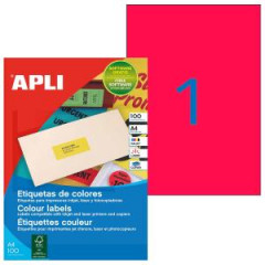 Etikety farebn 210x297mm APLI A4 100 hrkov fluo erven 