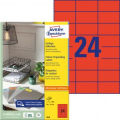 Etikety farebn 70x37mm Avery A4 100 hrkov erven 