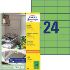 Etikety farebn 70x37mm Avery A4 100 hrkov zelen