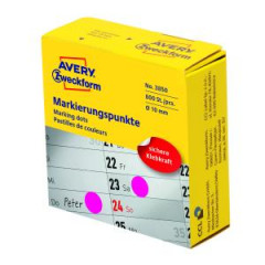 Etikety kruhov 10mm Avery purpurov v dispenzore 