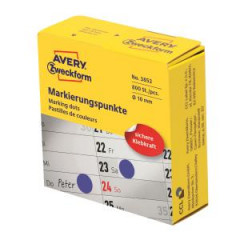Etikety kruhov 10mm Avery modr v dispenzore 