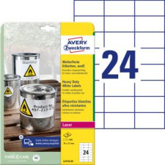Etikety polyesterov vemi odoln 70x37mm Avery A4 biele 20 hrkov 