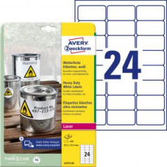 Etikety polyesterov vemi odoln 63,5x33,9mm Avery A4 biele 20 hrkov 