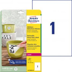 Etikety polyesterov vemi odoln 210x297mm Avery A4 biele odnmaten 20 hrkov 