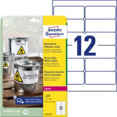 Etikety polyesterov vemi odoln 99,1x42,3mm Avery A4 biele 20 hrkov 