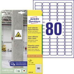 Etikety univerzlne 35,6x16,9mm Avery A4, silne lepiv 20 hrkov 