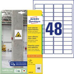 Etikety univerzlne 45,7x21,2mm Avery A4, silne lepiv 20 hrkov 