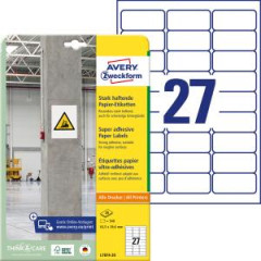Etikety univerzlne 63,5x29,6mm Avery A4, silne lepiv 20 hrkov 