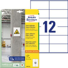 Etikety univerzlne 105x48mm Avery A4, silne lepiv 20 hrkov 