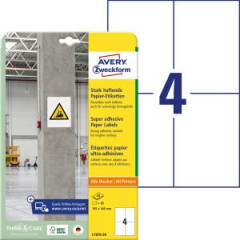 Etikety univerzlne 105x148mm Avery A4, silne lepiv 20 hrkov 