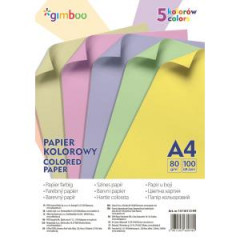 Farebn papier Gimboo A4, 100 listov, 80g, 5 pastelovch farieb 