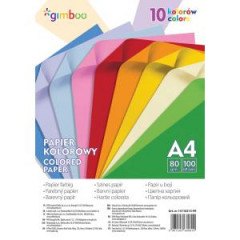 Farebn papier Gimboo A4, 100 listov, 80g, 10 nenovch farieb