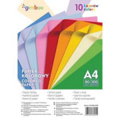 Farebn papier Gimboo A4, 100 listov, 80g, 10 nenovch farieb 