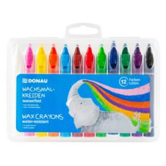 Voskové pastelky DONAU v puzdre, vodeodolné, 12 ks, mix farieb 
