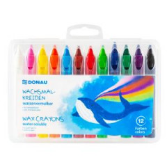 Voskové pastelky DONAU v puzdre, rozpustné vo vode, 12 ks, mix farieb 