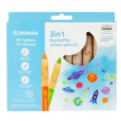 Farbičky DONAU 3v1 - farbička, pastelka a voskovka, 10 ks, mix farieb 