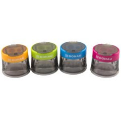 Strúhadlo dvojité s viečkom DONAU transparentné pre pravákov, mix farieb, display 12 ks 