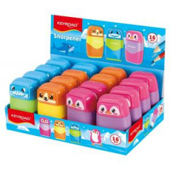 Strúhadlo plastové KEYROAD s 2 otvormi a gumou v kreslenom dizajne, displej 16 ks 