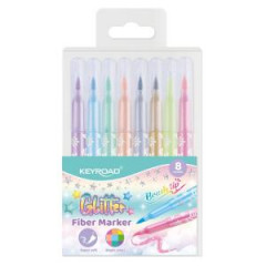 Fixky trblietavé so štetcovitým hrotom KEYROAD, 8 ks, mix pastelových farieb 