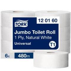 Toaletn papier 1-vrstv. TORK Jumbo 26 cm, nvin 480 m, prrodn biely, T1 (6 ks) 