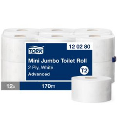 Toaletn papier 2-vrstv. TORK Mini Jumbo 18,8 cm, nvin 170 m, biely T2 (12 ks)