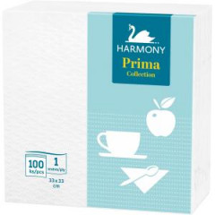 Papierov servtky 1-vrstvov HARMONY Prima 33 x 33 cm biele 100 kusov 