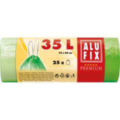 Vrecia na odpadky zaahovacie 35 l / 25 ks, 14mic., 53 x 60 cm, zelen, HDPE 