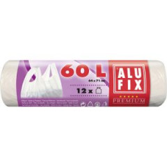 Vrecia na odpadky zavzovacie, 60 l / 12 ks, 10mic., 64 x 71+16cm, biele, HDPE 