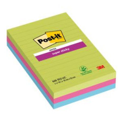 Samolepiaci bloek Post-it Super Sticky 101 mm x 152 mm XXL, dhov farby, linajkov, 3 bloky po 90 lstkov 