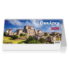 Stolov kalendr stpcov 32,1x13,4 cm - Obrzky zo sveta 2026 