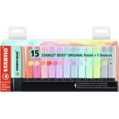 Sada zvrazovaov STABILO BOSS ORIGINAL Pastel 15 ks Stoln set so 14 rznymi farbami 