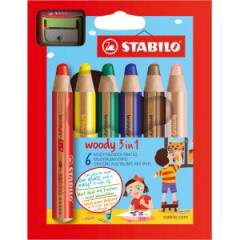 Farbiky STABILO woody 3 in 1 6 ks Sada v kartnovom obale so strhadlom