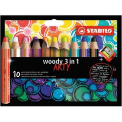 Farbiky STABILO woody 3 in1 10ks so strhadlom `ARTY` 