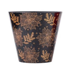 Kvetin plastov 210x130x197 mm vek s vntornou pravou motv vian. hviezdy, ierna, zlat 