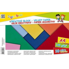 Kreat�vny farebn� blok GIMBOO A4, zamatov� papier, lepen�, 10 farieb, 140 GSM 